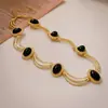 Pendientes Redondos Vintage con Piedras Preciosas y Collar, Cadena para Suéter Estilo Palacio Retro, Accesorios de Lujo Ligero de Alta Gama para Mujer