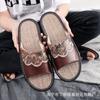 Pantuflas de Lino de Verano con Suelas de Cuero Vacuno para Parejas, Pantuflas de Madera para Interior para Hombre, Pantuflas para el Hogar para Parejas de Estilo Europeo