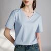 Camiseta Blanca de Manga Corta con Hombro Normal para Mujer, Nivel B Muy Calificada de los 80s, Algodón Mercerizado 26, Cuello en V, Camiseta Básica para Verano