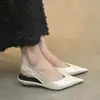 Sapatos femininos estilo francês de bico fino, corte baixo, salto grosso, couro envernizado, sandálias fechadas sem calcanhar, salto plataforma, nicho