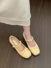 Sapatos Mary Jane Franceses Prateados com Elevação Interna para Mulheres 2025 Primavera Novo Bico Quadrado Estilo Fada Sapatos de Boca Rasa com Laço