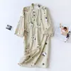 Camisola Estilo Kimono Japonês, Roupa de Casa, Pijama, Robe, Gaze de Algodão Puro, Robe de Algodão para Sauna com Amarração, Estilo Fino