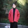 Abrigo acolchado retro artístico hecho a mano para mujer, chaqueta de algodón y lino retro artística holgada