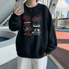 Moletom redondo com estampa de filhote estilo Hong Kong, marca moderna masculina para primavera/outono, peso pesado, estruturado, modelagem solta, peça casual para adolescentes