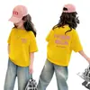 Camiseta de Algodón Puro de Manga Corta para Niñas, Nuevo Estilo de Verano, Estampada con Letras, Moda Estudiante Bebé, Top Holgado de Media Manga