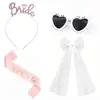 Velo con Diadema de Lazo Europeo y Americano Nueva Novia por Casarse Lámina Dorada Tirantes Rosas Diadema de Aleación Gafas de Sol de Corazón
