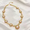 Conjunto de Colares de Moda Europeu e Americano, Brincos com Design de Pérola Incrustada em Estilo Vintage Geométrico, Anel Aberto, Joias Versáteis