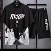 Camiseta de Manga Curta de Secagem Rápida de Verão Transfronteiriça para Homens, Bermuda Esportiva Versátil e Confortável, Conjunto Tendência de Meia-Manga Estampada para Homens