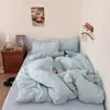 Ins Juego de cuatro piezas a rayas estilo MUJI simple gasa abullonada algodón puro tres piezas lujo ligero retro Maillard dormitorio juego de 3 piezas
