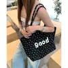 Bolsa Tote Listrada Grande Capacidade Estilo Coreano para Mulheres, Bolsa de Mão Dupla Face Estilo Preguiçoso, Bolsa de Lona para Trabalho e Deslocamento, Bolsa de Ombro