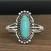 Anillo Turquesa Vintage, Anillo de Turquesa con Forma de Marqués Estilo Bohemio, Estilo Étnico Único Estilo Europeo y Americano