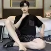 Chegada Nova Transfronteiriça Pijamas Masculinos de Verão Manga Curta Conjunto Estilo Coreano Solto Tamanho Grande Desenho Animado Casual Roupa de Fora Roupas de Casa