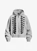 Conjunto de sudadera con capucha bordada y botones de estilo American high street en gris, cárdigan con cremallera de corte holgado y pantalón largo de pierna ancha, conjunto de dos piezas