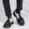 Zapatos de Cuero de Estilo Nuevo Transfronterizo para Hombre, Puntera Ancha de Caña Baja, Gamuza Estilo Retro Británico, Suela Gruesa, Casual, Moda, Bloqueo de Color, Zapatos para Hombre