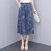 Pantalones de pierna ancha de algodón y seda para mujeres de mediana edad y mayores Tallas grandes Aspecto adelgazante mm gorditos Pantalones tipo falda versátiles Pantalones cropped finos drapeados
