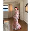 Dopamina Lindo Traje de Viagem de Yunnan Vestido Rosa Floral de Alça Vestido Longo Romântico de Verão Feminino