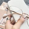 Gafas de miopía con montura grande de metal, estilo coreano, a la moda, con montura antiazul y diseño poligonal para mujer.