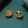 Anel de abertura ajustável com borboleta e flor incrustadas, banhado a ouro de cobre puro, acessórios Hanfu, joias antigas, anel de casamento para noiva