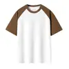 Camiseta de manga corta de algodón de doble hilo 32 de peso pesado americano 280 g para hombre y mujer, manga raglán, color de contraste, holgada, media manga