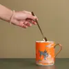 Caneca de Porcelana Branca Kirin Estilo Chinês Jingdezhen Copo de Água Cerâmico Cultural e Criativo com Borda Dourada Logo de Presente Cultural e Criativo