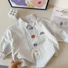 Camisas Infantiles de Moda para Niños y Niñas de Primavera y Otoño, Camisas de Manga Larga Rayadas Bordadas con Dibujos Animados Estilo Coreano de Moda