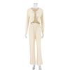 Conjunto de Dos Piezas para Mujer de Punto con Cinturón y Pantalones de Manga Larga, Pijama de Estilo Europeo y Americano, Novedad Otoño 2026 Transfronterizo