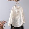Camisa Feminina de Manga Longa Bordada com Borboletas Francesas Outono Solta Emagrecedora Design Casual Camisa Base Bordada Y1080