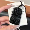 Pingente quadrado esculpido em obsidiana, pingente de cordão preto, acessório de pingente esculpido estilo chinês para homens