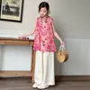 Conjunto de Ropa de Verano Nuevo para Niñas 2025, Moderno y a la Moda, Bebé Niña Grande, Estilo Chino Nuevo Conjunto de Dos Piezas Estilo Chino