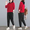 Conjunto Informal Relajado con Sudadera con Capucha y Cordones de Bloques de Color y Pantalones Jogger con Bolsillos Conjunto de Dos Piezas para Mujer en Primavera y Otoño