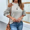Nuevo suéter de Amazon otoño e invierno con cuello cruzado halter y manga de farol, color liso, hombros descubiertos, suéter transfronterizo europeo y americano para mujer