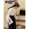 Blusa con Incrustaciones de Encaje para Mujer 2024 Otoño Nuevo Estilo Retro Francés Cuello Alto Mangas Abullonadas Holgada Top 5678