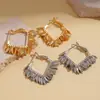 Pendientes de Borla Cuadrados Geométricos con Forma de Hoja Chapados en Oro Real de 18 Quilates Pendientes de Moda de Gama Alta de Nicho para Mujer