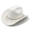 Novo chapéu de noiva em camurça espessa com franjas e acessórios de strass, chapéu de cowboy western