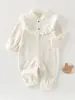 Mameluco para Bebé para Primavera y Otoño, Algodón Puro Clase A, Sin Costuras, para Bebés Niñas Recién Nacidas, Apertura Frontal, Ribete de Encaje, Ropa para Gatear