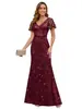 Vestido de noche de malla con lentejuelas estilo europeo y americano para mujer, de cintura alta, ajustado, largo hasta el suelo, elegante atuendo de noche para fiestas de madres y banquetes