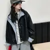 Chaqueta de Otoño para Niñas 2026 Nuevo Modelo Abrigo de Cuero Infantil para Niños Mayores Moda Color Bloque Cremallera Cárdigan Chaqueta de Cuero