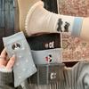 Calcetines de Media Caña Gris Azulado con Bordado de Cachorro para Mujer, Calcetines de Algodón Versátiles, Calcetines Holgados Lindos de Dibujos Animados Estilo Japonés sin Costuras