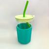 Novo Copo de Canudo Exquisito de Oito Lados para Suco Feito de Vidro de Alto Borossilicato Tampa de Silicone de Grau Alimentício Tampa contra Poeira