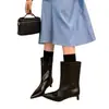 Versión de cuero suave de las nuevas botas simples y elegantes de otoño e invierno, punta fina, tacón delgado, botas de media pantorrilla para mujer, botas cortas versátiles rectas holgadas