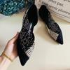 Zapatos de Moda para Mujer Tendencia 2026 Verano-Otoño Nuevo Estilo Sexy Zapatos Planos con Corte Lateral Zapatos de Punta Aguda con Pedrería Huecos Zapatos Individuales para Mujer
