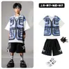 Ropa de Moda Hip-hop para Niños Traje Azul de Manga Corta con Chaleco Falso para Niños Ropa Genial de Hip-hop para Actuación de Niñas