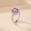 Pulsera de Plata Yilu Cristal Natural Plata Esterlina S925 Cadena Cuadrada Facetada Amatista Anillo Incrustado Modelo Más Vendido