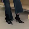 Botas de tornozelo Chuyuji de salto alto com bico fino estilo francês, emagrecedoras, com zíper traseiro, salto fino stiletto retrô elegante, botas de tornozelo femininas de corte justo