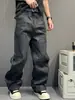 Calça de Trabalho Lavada Preto-Cinza Resistente ao Desgaste Retro Americana para Homens Outono Solta de Perna Reta Comprimento do Chão Calça Casual Tendência