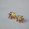 Tendencia Nacional Diseño de Nicho Rojo Retro Esmalte Circonio Fuegos Artificiales Latón Chapado en Oro Lujo Ligero Pendientes de Gama Alta para Mujer