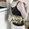 Bolsa Transversal com Corrente Feminina 2026 Nova Bolsa de Mão Lantejoula para Noite Textura de Nicho Bolsa de Ombro Fashionable Bolsa Quadrada Pequena