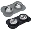 Tapete de Silicona para Mascotas con Doble Tazón en Forma de Hueso, el Más Vendido de Amazon, para Evitar Derrames, Adecuado para Perros que Comen Alimento para Mascotas, en Stock