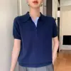 Camisa tipo polo con rayas de color de negocios, cuello camisero, transpirable, corte holgado, manga corta, suministro directo al por mayor, punto casual para mujer