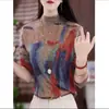 Camiseta base estampada de alta gama para mujer, estilo mamá, otoño e invierno, prenda interior de manga larga a la moda, top cálido estampado